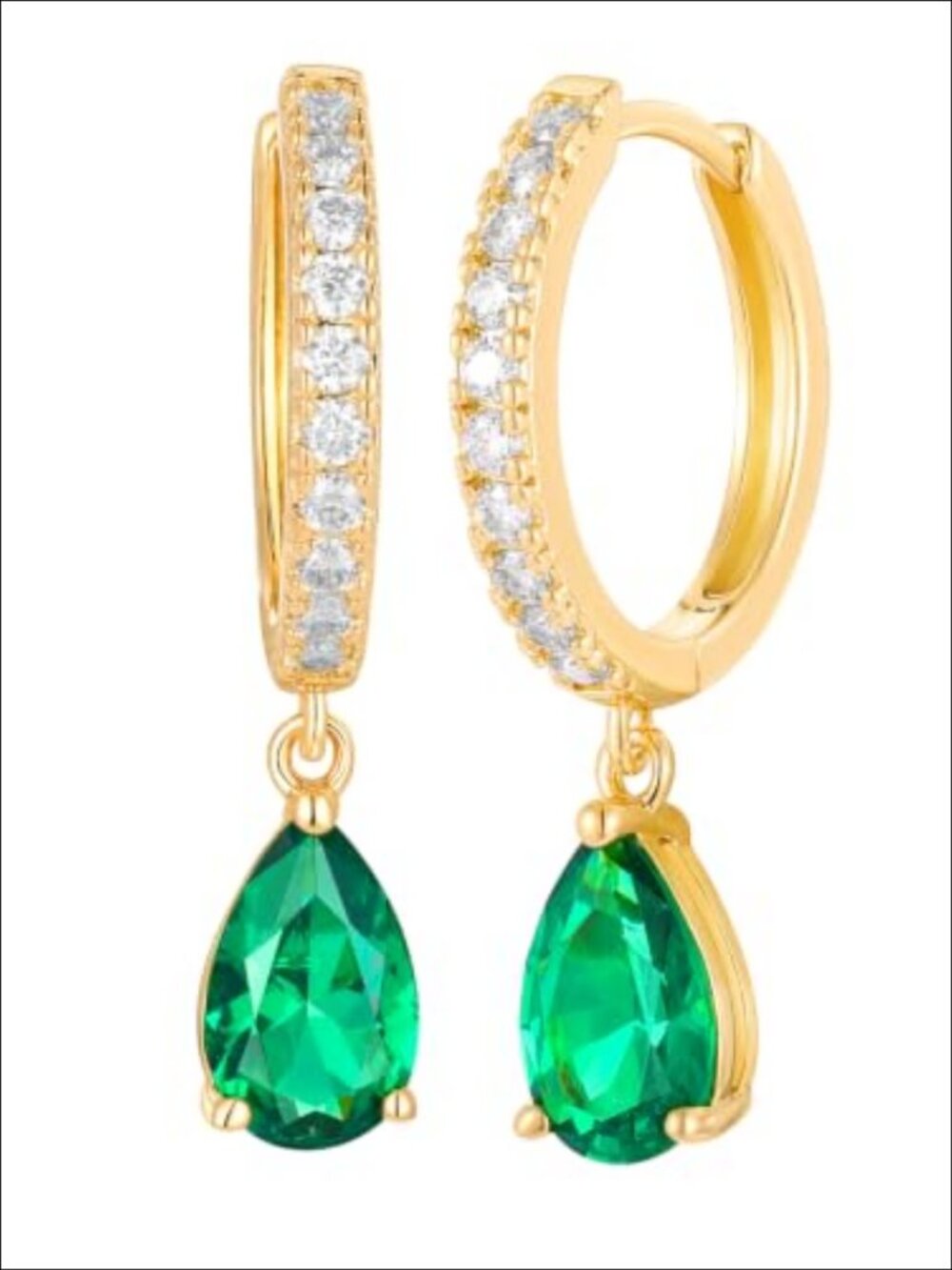 Sterling Silver 15mm Huggie Hoop Earrings with Emerald Charm Women Jewelry